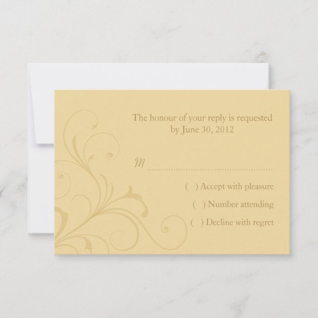 Golden Yellow Flourish Wedding RSVP Reply Card