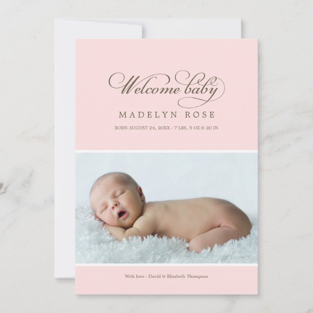 Welcome Baby Photo Birth Announcement Card | Pink