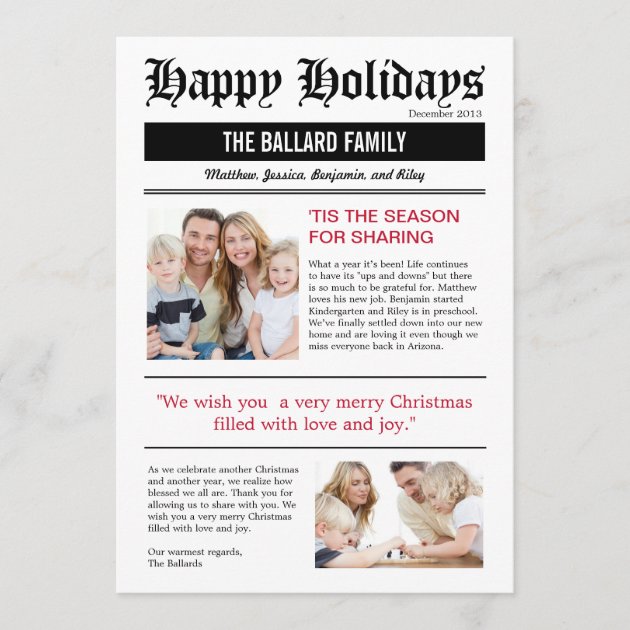 Family News Holiday Photo Cards