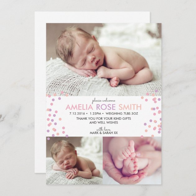 New Baby Girl Announcement/thank You Card A5