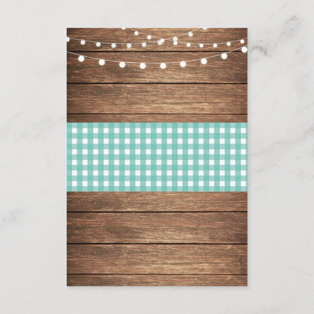 Teal Check Rustic Accommodation Wood Wedding Cards