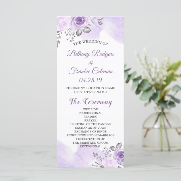 Elegant Chic Pastel Purple Flowers Wedding Program
