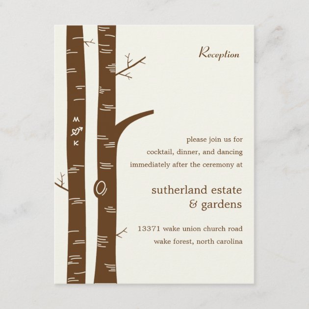 Birch Trees Wedding Reception Card - Almond