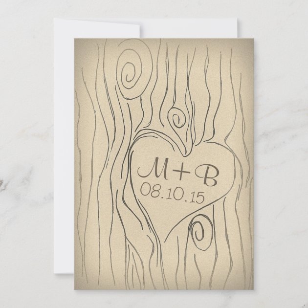 carved tree wood vintage save the date card