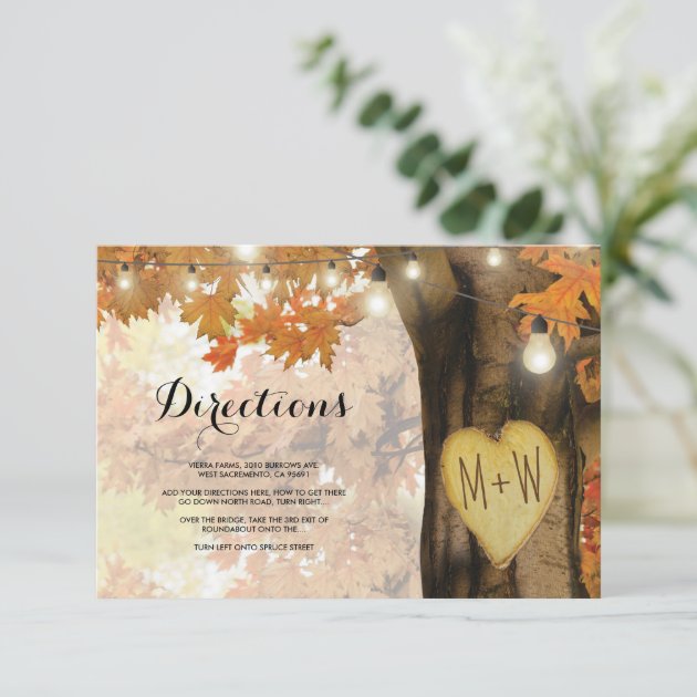 Rustic Fall Autumn Tree Lights Wedding Directions Enclosure Card