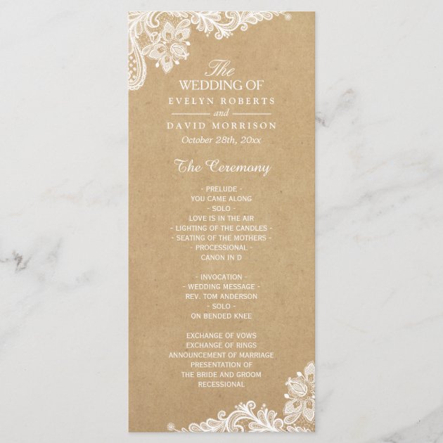 Rustic Kraft Classy White Lace Wedding Program