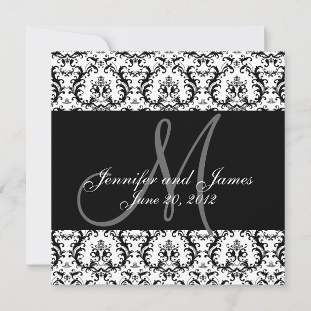 Save The Date Black Damask Monogram