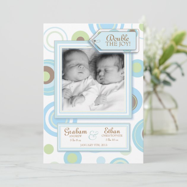 Sweet Twin Boys Argyle Photo Birth Announcement