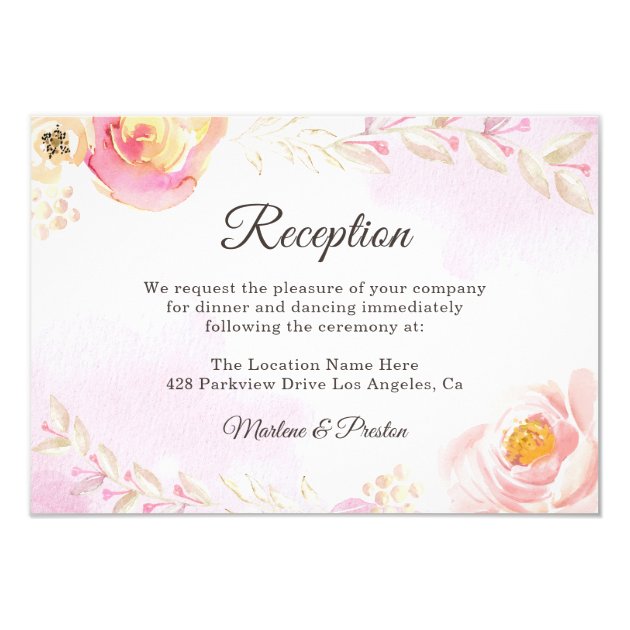 Trendy Pink & Gold Floral Garden Wedding Reception Card