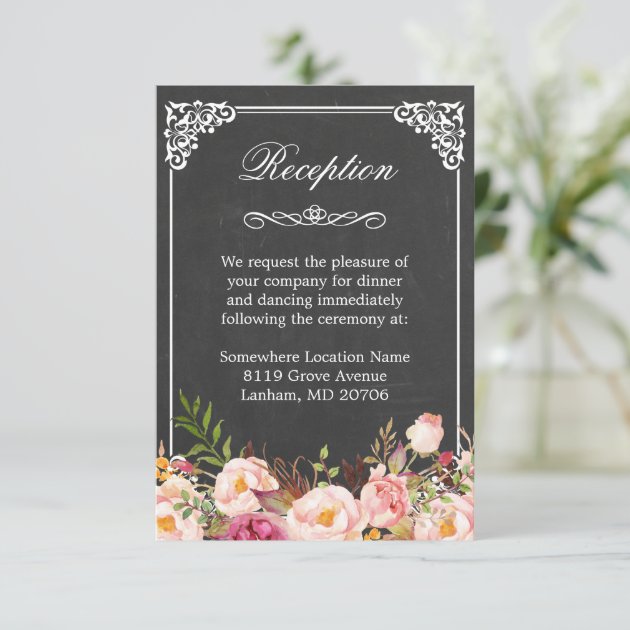 Vintage Chalkboard Rustic Floral Wedding Reception Enclosure Card