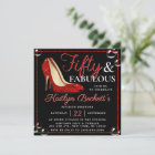 Red Glitter High Heels | Fifty & Fabulous Birthday Invitation | Zazzle