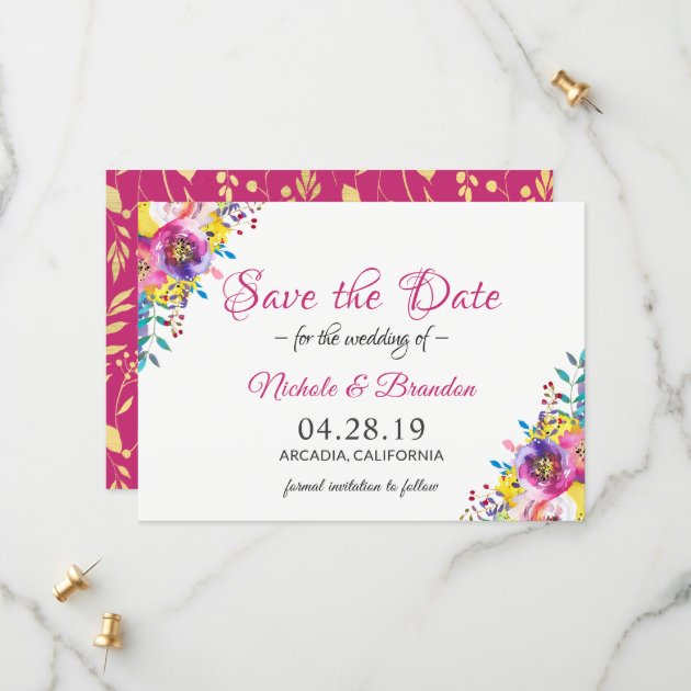 Bright Fuchsia Gold Flowers Spring Save The Date