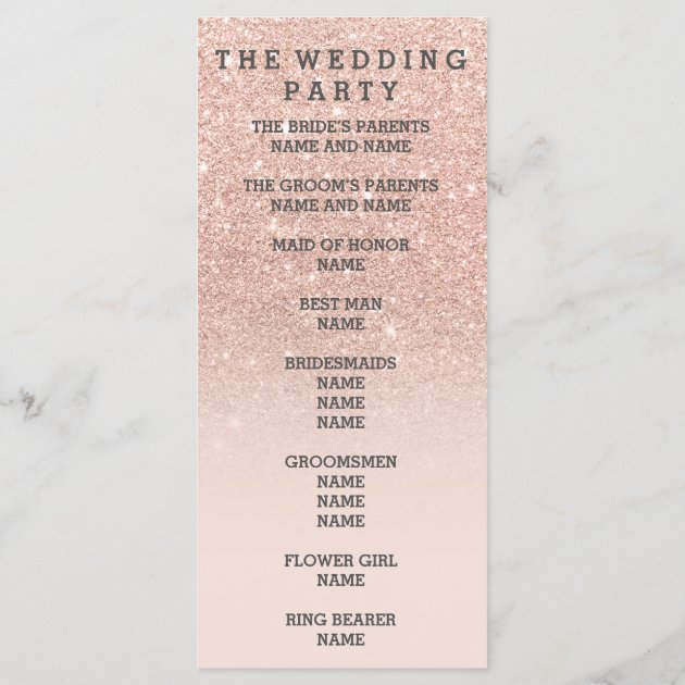 Rose Gold Faux Glitter Pink Ombre Wedding Program