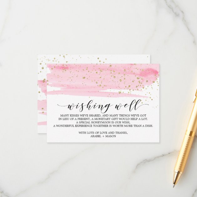 Watercolor Pink Blush & Gold Wedding Wishing Well Enclosure Card