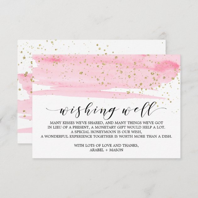 Watercolor Pink Blush & Gold Wedding Wishing Well Enclosure Card