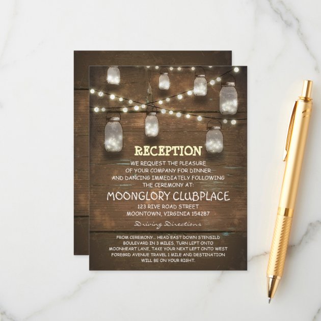 String Lights And Mason Jars Wedding Reception Enclosure Card