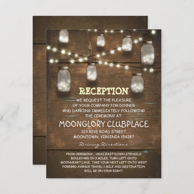 String Lights And Mason Jars Wedding Reception Enclosure Card