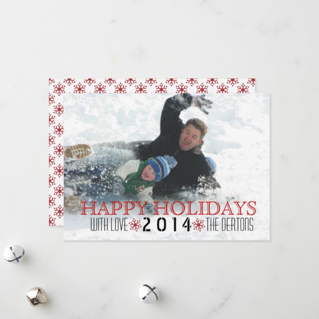 Happy Holidays, Red Snowflake Modern Photo Holiday Card