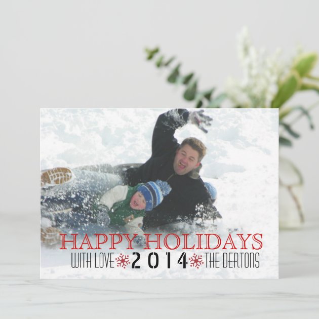 Happy Holidays, Red Snowflake Modern Photo Holiday Card