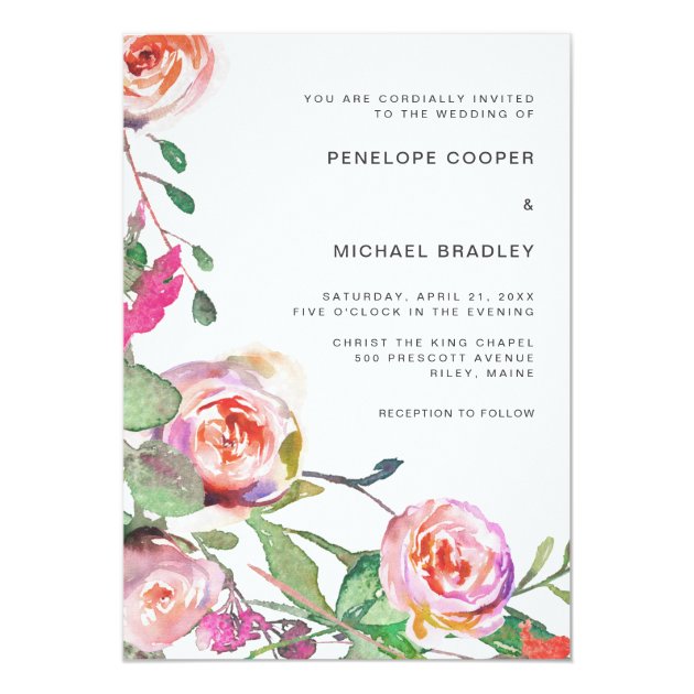 Watercolor Floral And Dots Wedding Invitation