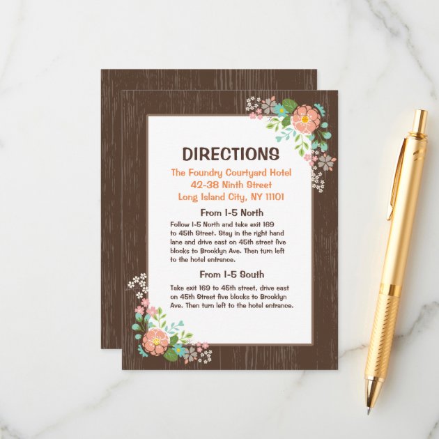 Rustic Directions Brown Wood Pink Floral Enclosure Card