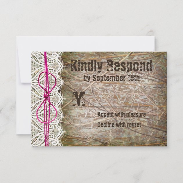 Rustic Country Camo Pink Bow Wedding RSVP Cards