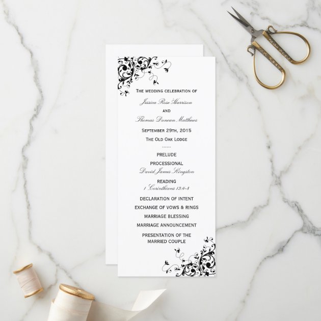 Elegant Swirls Black & White Wedding Program