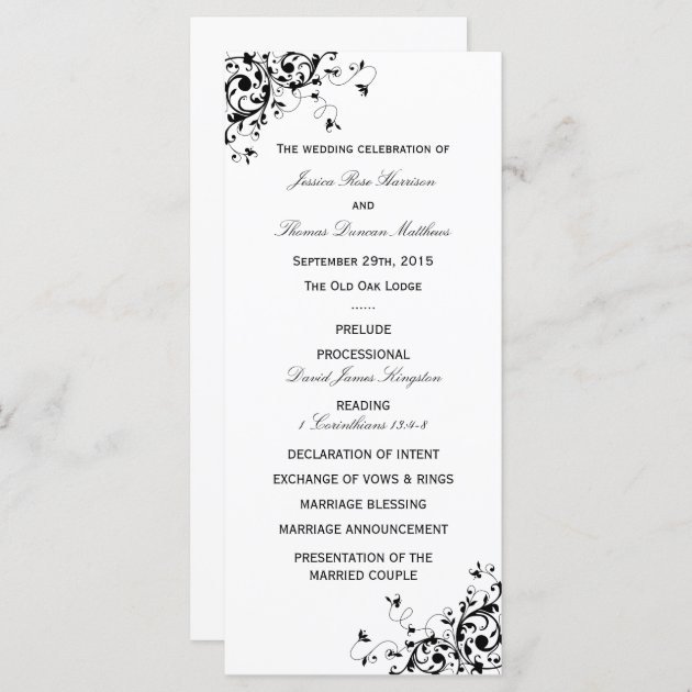 Elegant Swirls Black & White Wedding Program