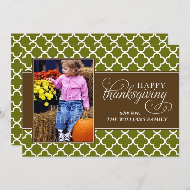 Fall Quatrefoil Pattern Thanksgiving Photo Holiday Card