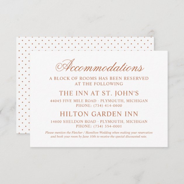 Wedding Accommodations | Copper Classic Elegance Enclosure Card