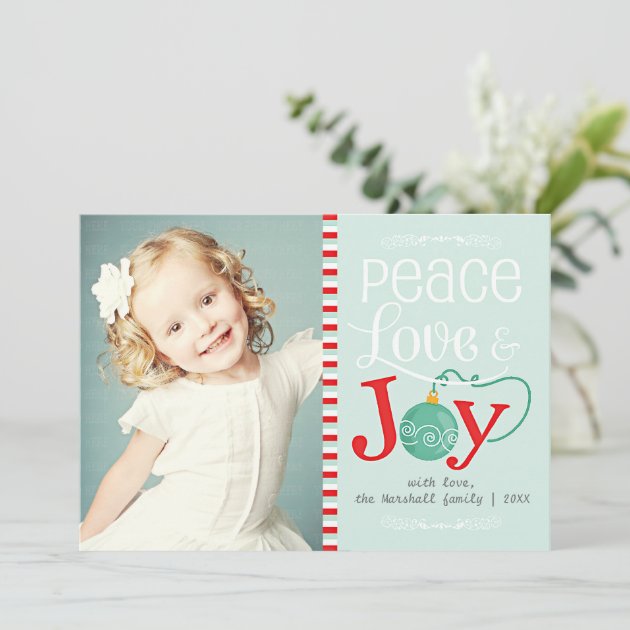 Modern Peace Love & Joy Christmas Photo Holiday Card