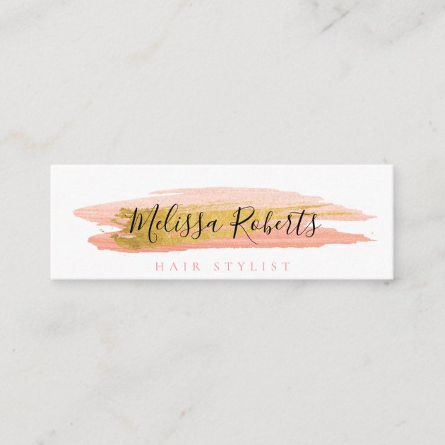trendy gold and pink hair stylist business card (front side)