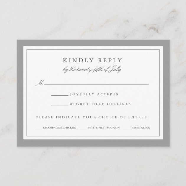Gray And White Wedding RSVP Card W/ Meal Choice