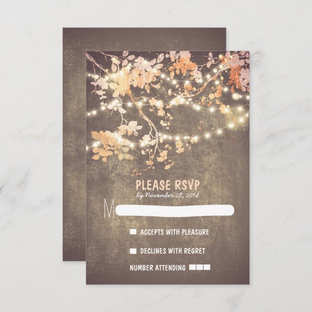 String Lights Modern Rustic Wedding RSVP Cards