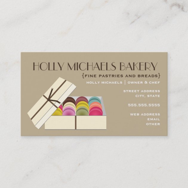 Fine Bakery Business Card - One Dozen Macarons (front side)