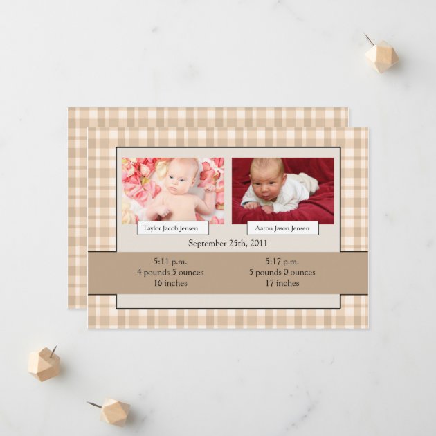 Twins Plaid Birth Announcement