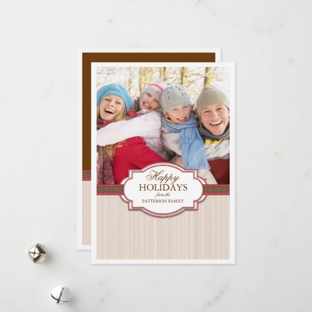 Happy Holiday Red & Tan Large Photo Card Greeting