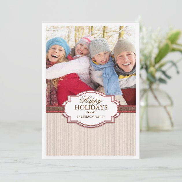 Happy Holiday Red & Tan Large Photo Card Greeting
