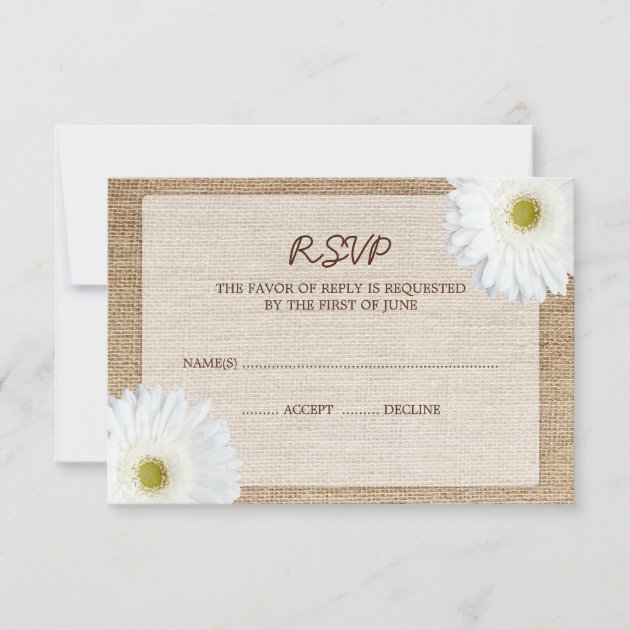 White Daisy Burlap Wedding RSVP Response Card