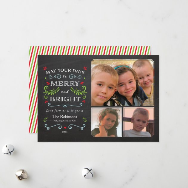 Rustic Whimsical Chalkboard Holiday 3-Photo Card