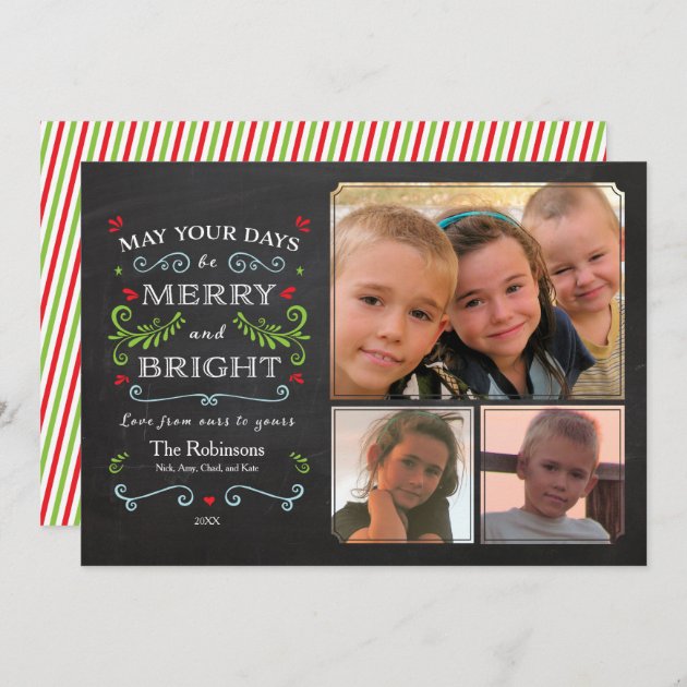 Rustic Whimsical Chalkboard Holiday 3-Photo Card