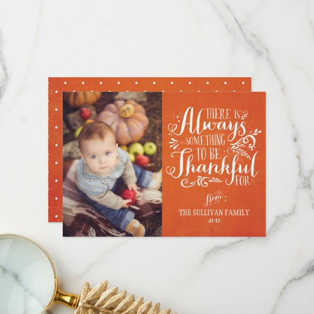 Be Thankful Linen Texture Thankgiving Photo Card