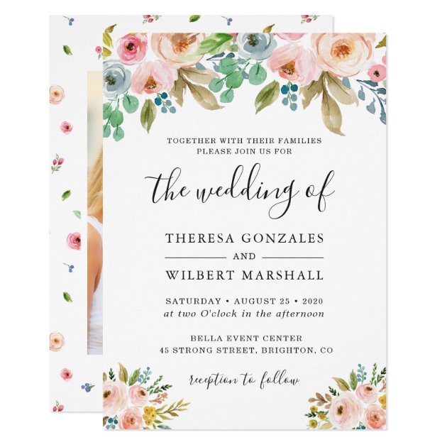 Watercolor Chic Floral Photo Wedding Invitation