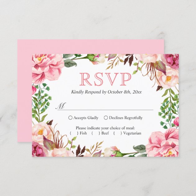 Blush Pink Chic Floral Wreath Wedding RSVP