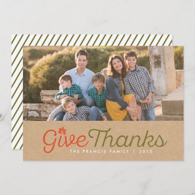 Give Thanks Thanksgiving Kraft Paper Photo Card