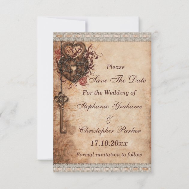 Vintage Hearts Lock And Key Wedding Save The Date
