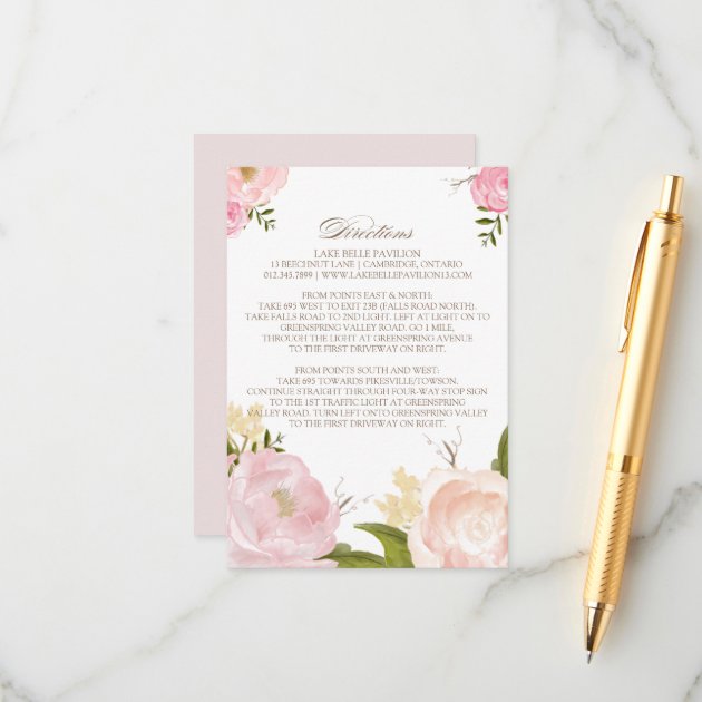 Romantic Watercolor Flowers Directions Card