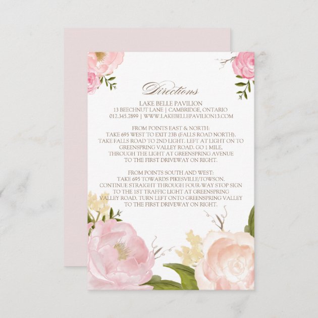 Romantic Watercolor Flowers Directions Card