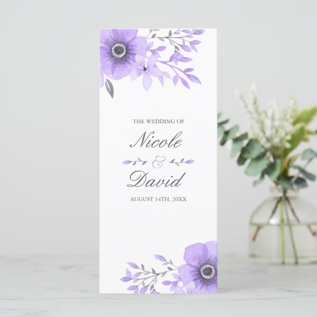 Purple And Gray Watercolor Floral Wedding Program