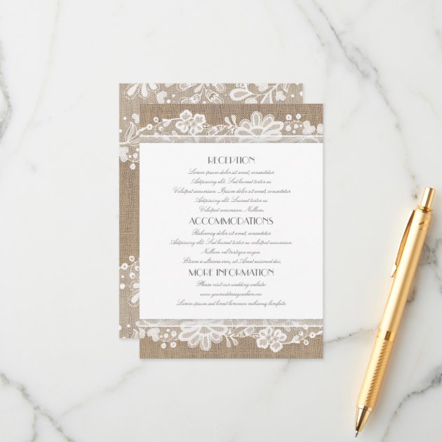 Burlap And Lace Wedding Information Enclosure Card